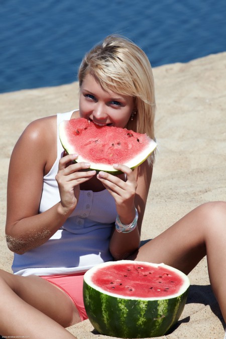 On the beach with watermelon