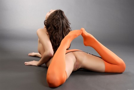 In orange stockings