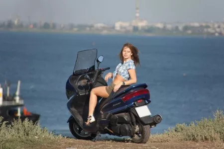 On a motorcycle