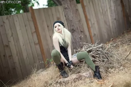 Adorable RinCedar, cosplay, blonde in the woods in stockings (softcore)